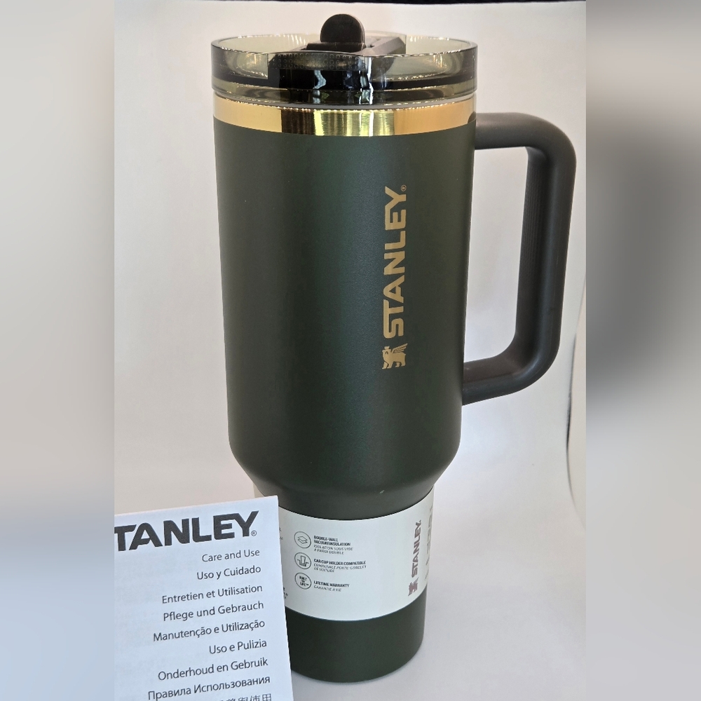 Stanley "The Quencher" Dark Green and Gold Mug 40oz!